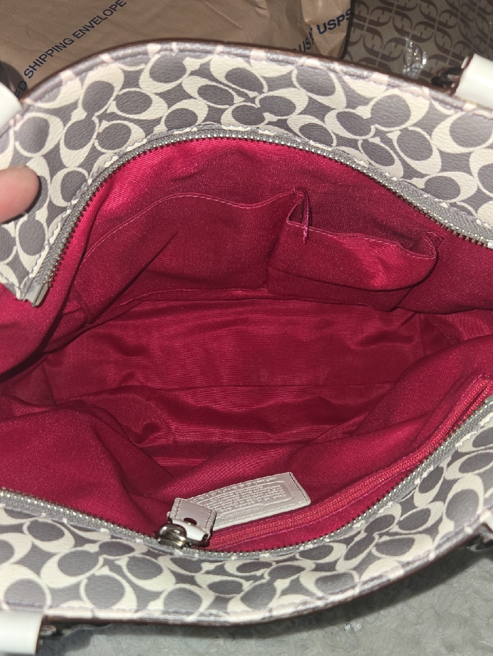 Coach Gray Signature Tote with Pink Stripe and White Trim - Picture 8 of 9